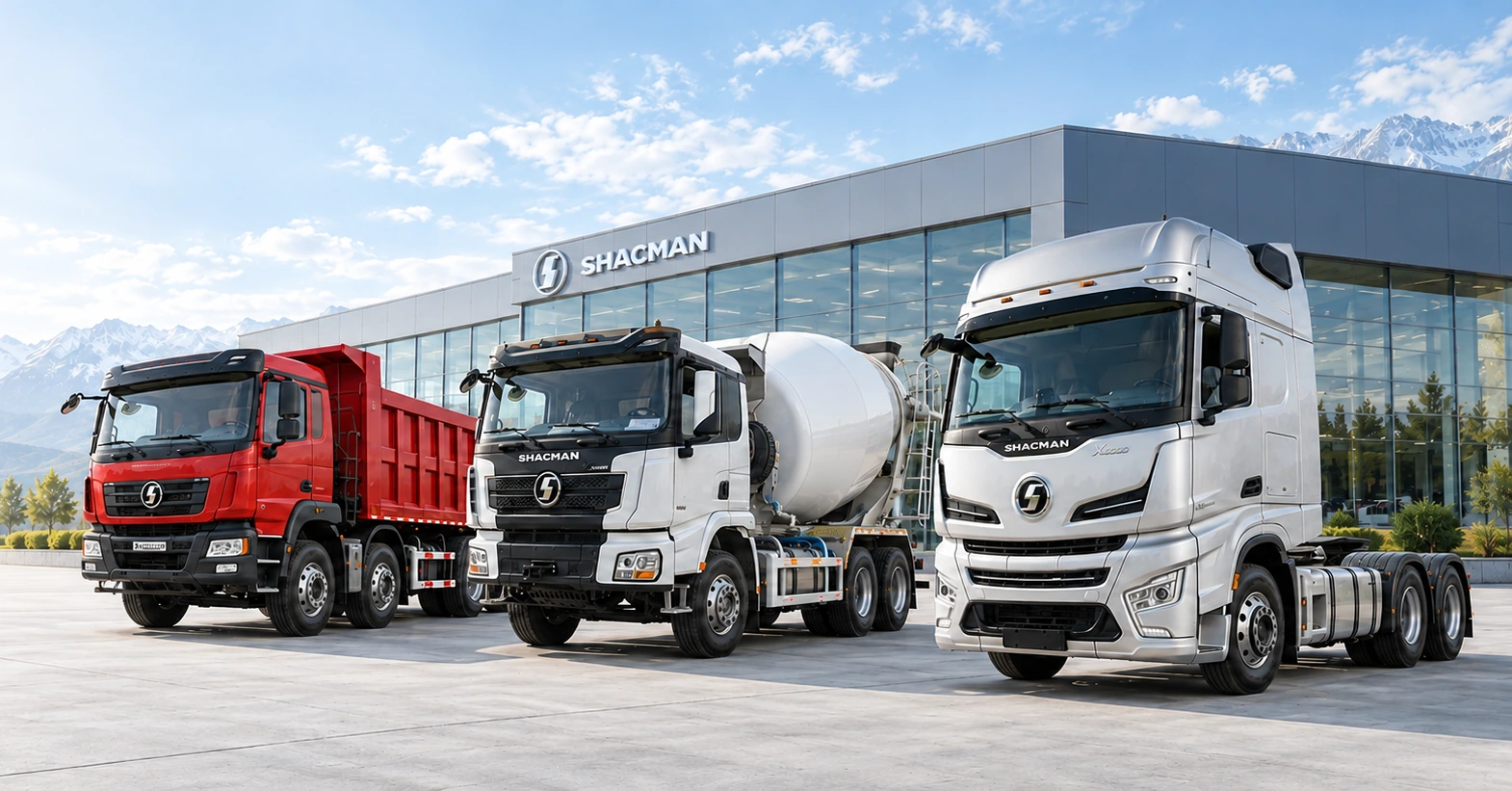 SHACMAN dump truck, concrete mixer and tractor — dealership concept